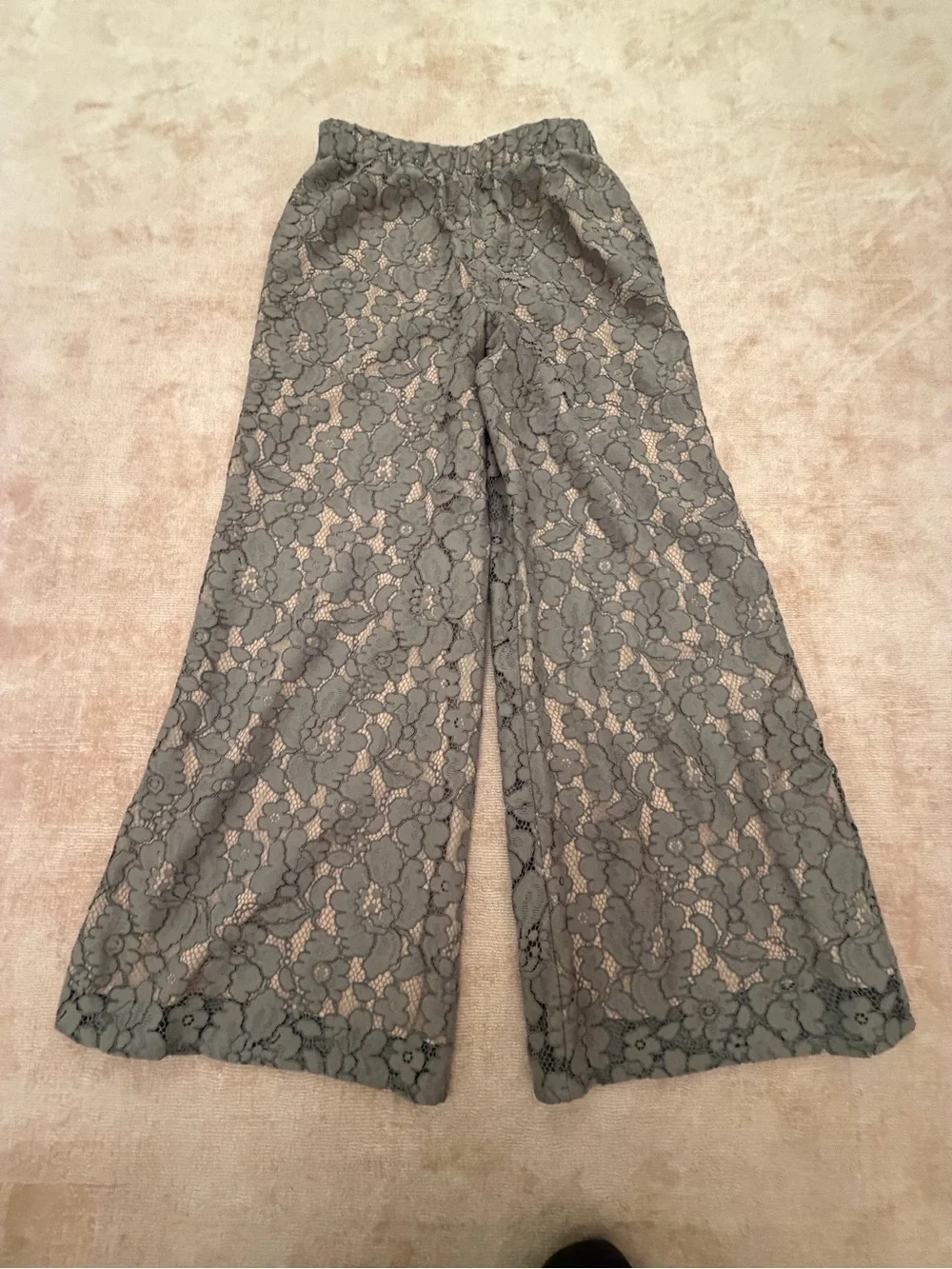 Olive Lace Wide-Leg Pants with Nude Lining - Picture 2 of 3